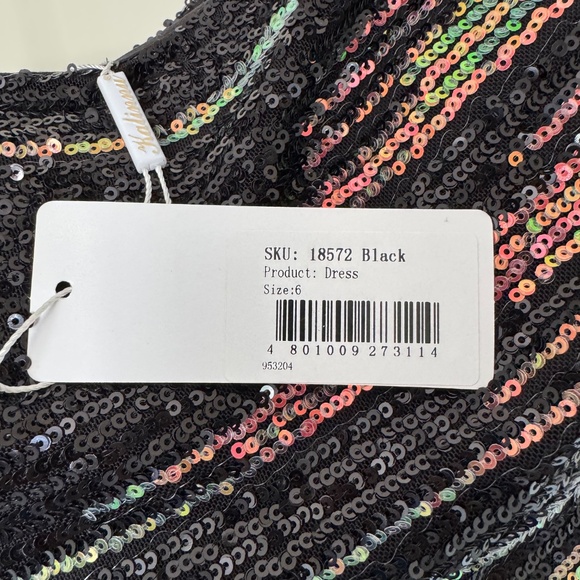 Kalinnu One Shoulder Black Sequin Gown Size 6 - Picture 6 of 13